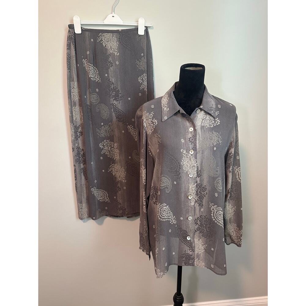 Jessica Holbrook Vintage 90s Medium 2 Piece Skirt Blouse Tunic Set Paisley Rayon